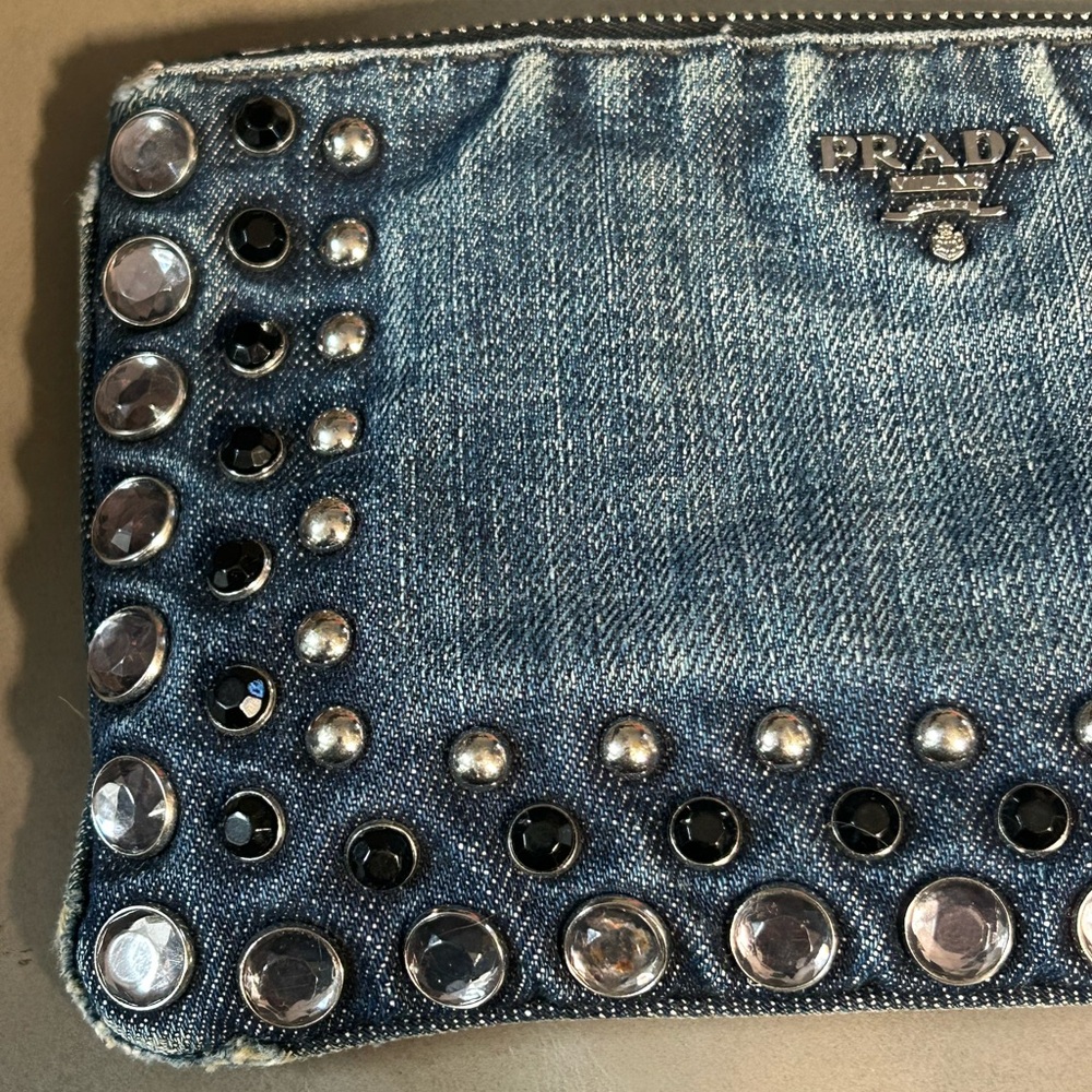 💥SOLD💥 PRADA Denim Borchie Wristlet Pouch Bag Authentic with COA cards receipt - Picture 6 of 17